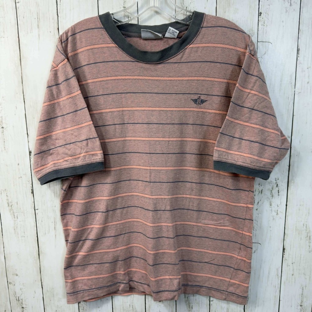 Dockers‎ Men's Y2K Striped Short Sleeve T Shirt Cotton Pink Gray Size M